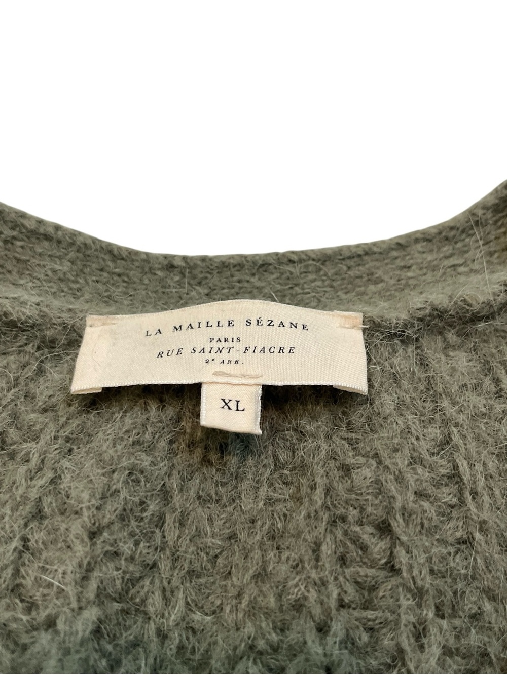 Sézane Basile Alpaca Wool Cardigan XL Olive Green Puff Sleeve Cozy Knit - Picture 5 of 12